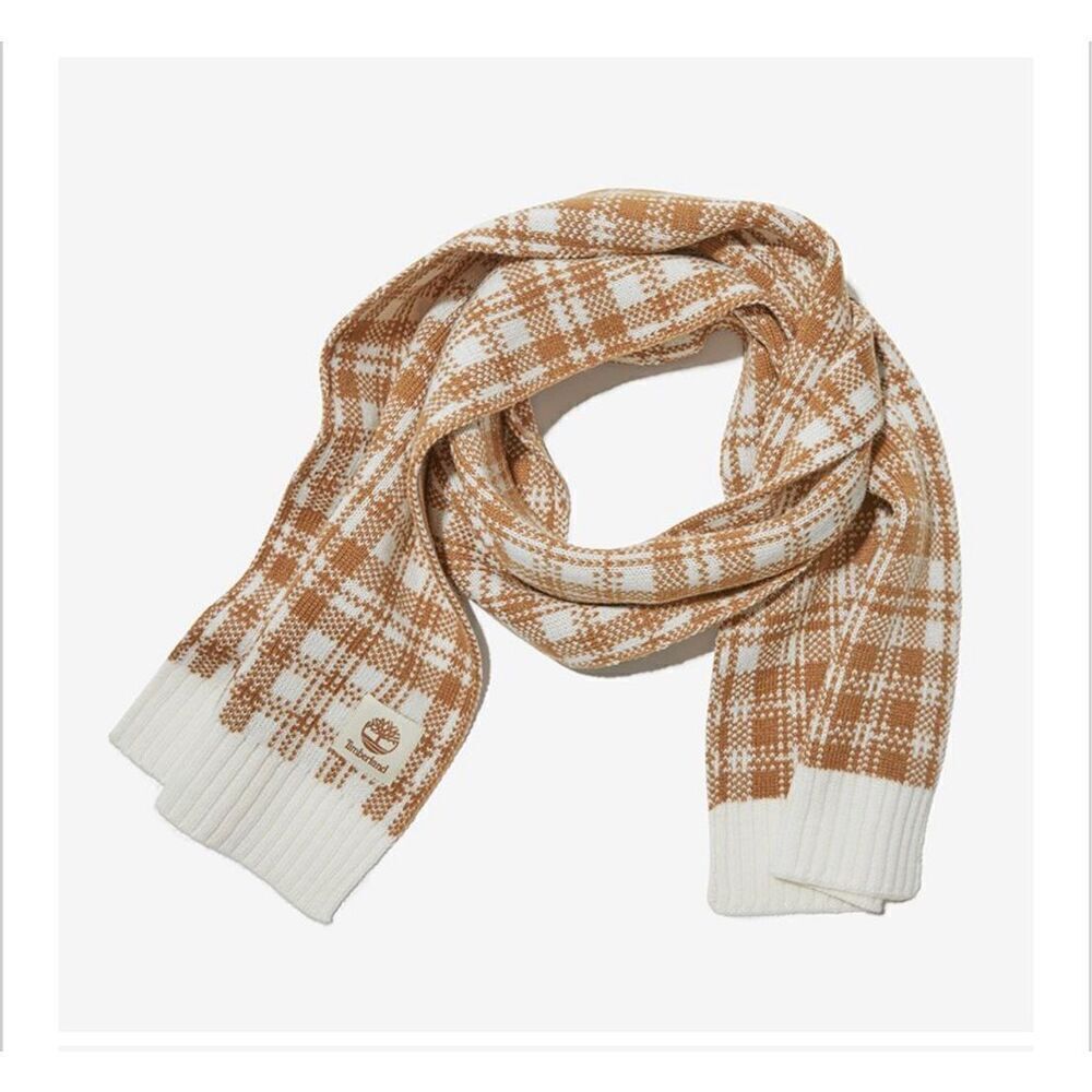 Timberland tan and cream buffalo plaid scarf